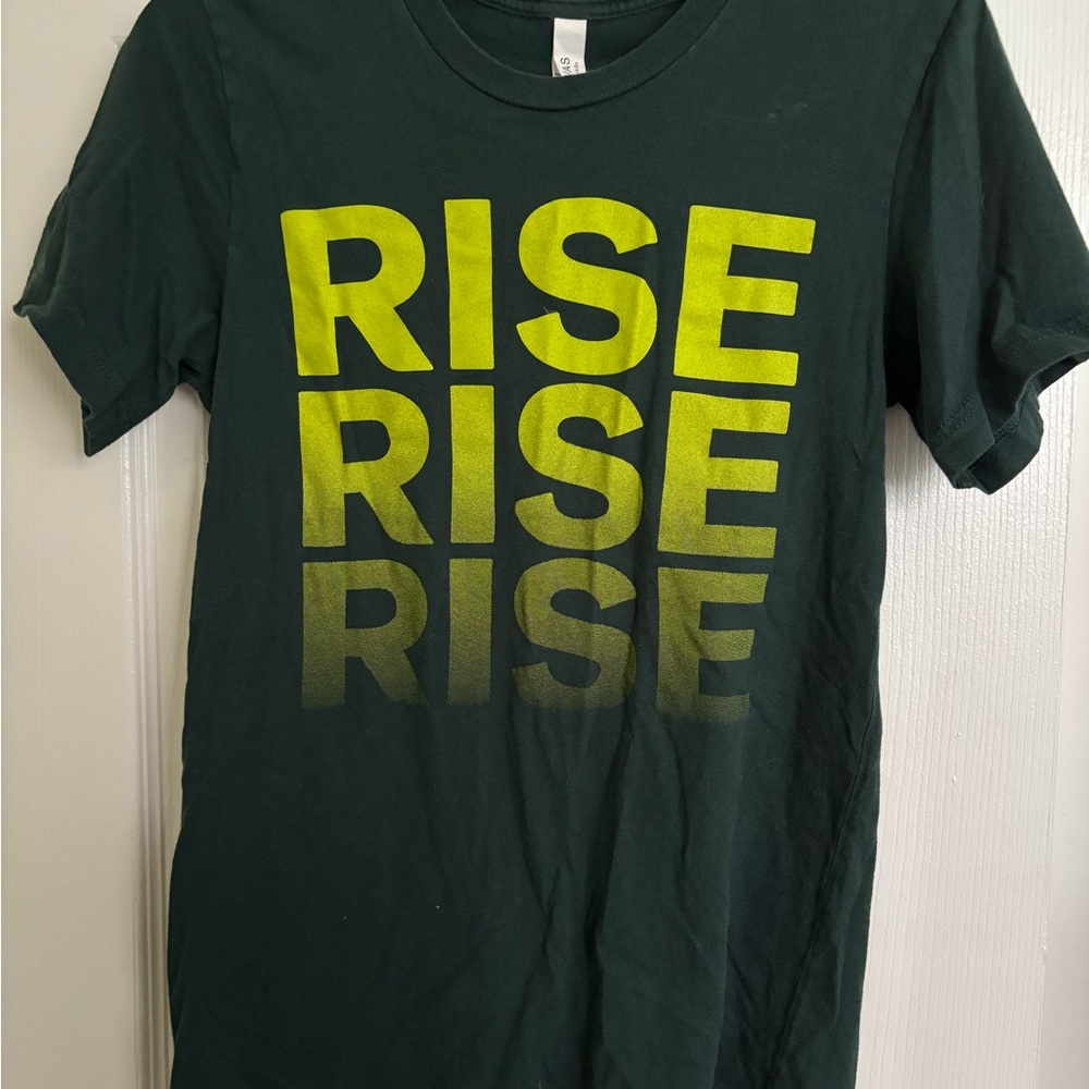 Rise Dispensaries Green T-Shirt with Light Green 'RISE' Print